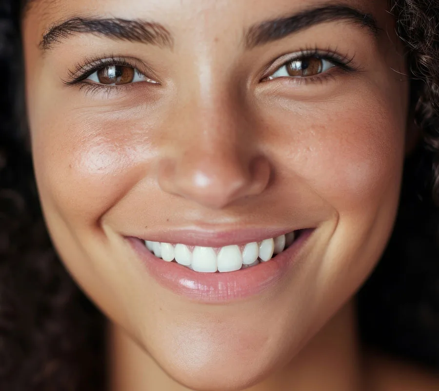 Smiling woman with clear, healthy skin